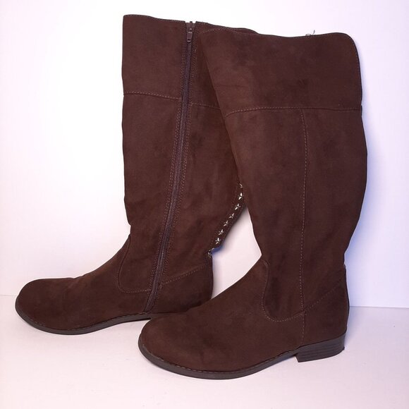 American Eagle By Payless Faux Suede Riding Boots Stars Studded Western Brown - Picture 2 of 11